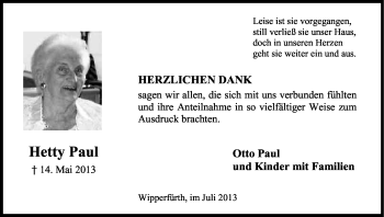 Anzeige von Hetty Paul von Kölner Stadt-Anzeiger / Kölnische Rundschau / Express