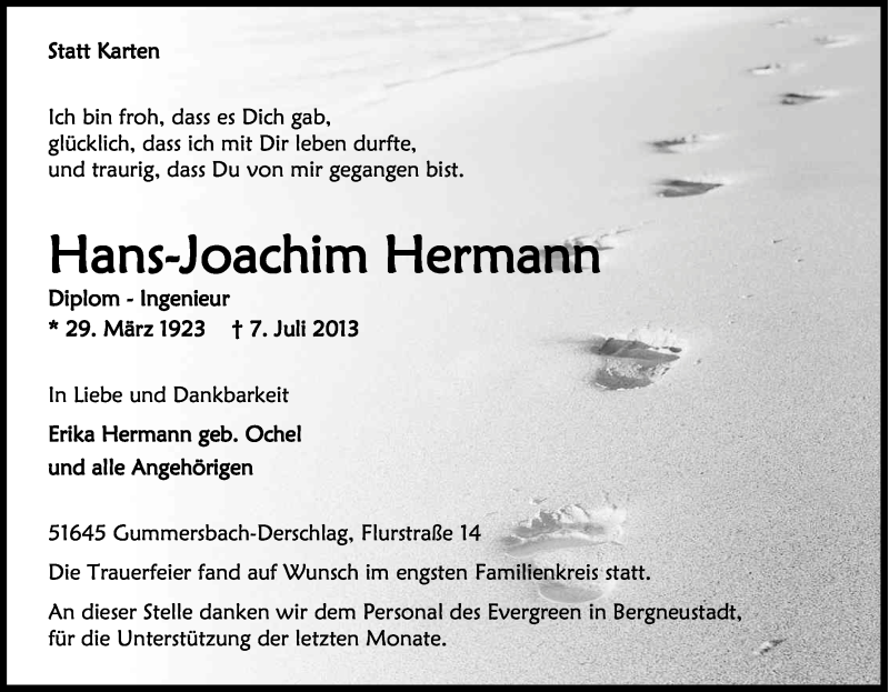  Traueranzeige für Hans-Joachim Hermann vom 13.07.2013 aus Kölner Stadt-Anzeiger / Kölnische Rundschau / Express