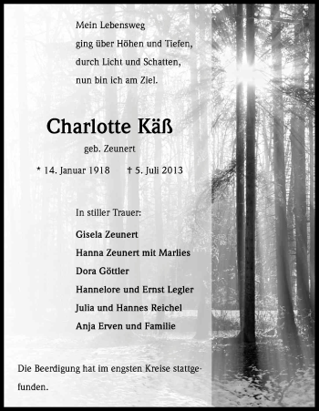 Anzeige von Charlotte Käß von Kölner Stadt-Anzeiger / Kölnische Rundschau / Express