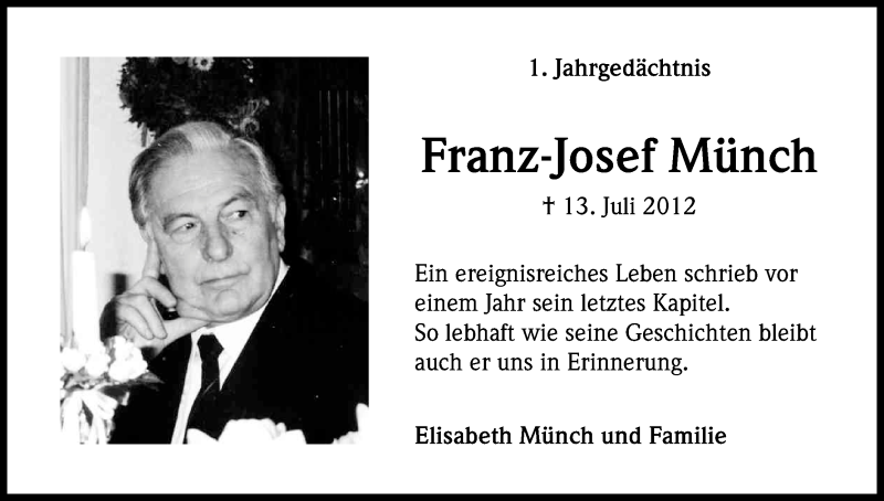  Traueranzeige für Franz-Josef Münch vom 13.07.2013 aus Kölner Stadt-Anzeiger / Kölnische Rundschau / Express