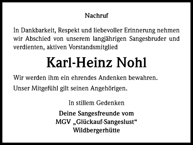  Traueranzeige für Karl-Heinz Nohl vom 13.07.2013 aus Kölner Stadt-Anzeiger / Kölnische Rundschau / Express
