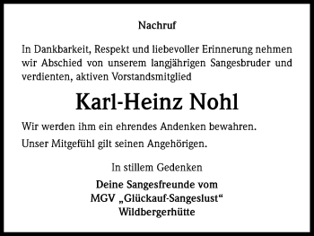 Anzeige von Karl-Heinz Nohl von Kölner Stadt-Anzeiger / Kölnische Rundschau / Express