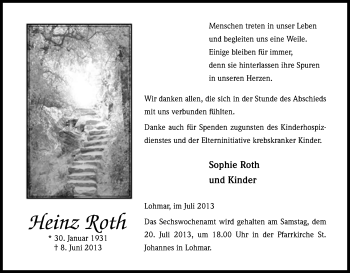 Anzeige von Heinz Roth von Kölner Stadt-Anzeiger / Kölnische Rundschau / Express