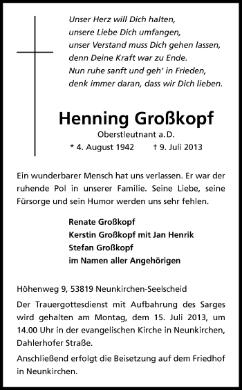 Anzeige von Henning Großkopf von Kölner Stadt-Anzeiger / Kölnische Rundschau / Express