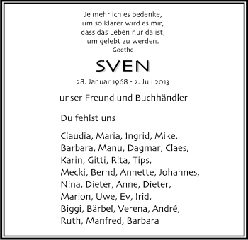 Anzeige von Sven Jurkovics von Kölner Stadt-Anzeiger / Kölnische Rundschau / Express