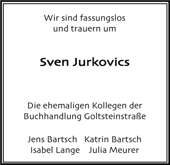 Anzeige von Sven Jurkovics von Kölner Stadt-Anzeiger / Kölnische Rundschau / Express