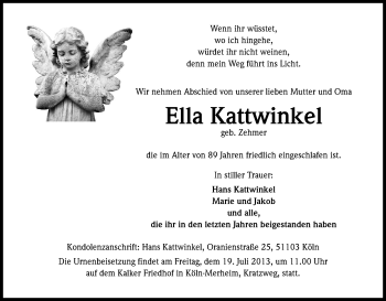 Anzeige von Ella Kattwinkel von Kölner Stadt-Anzeiger / Kölnische Rundschau / Express