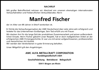 Anzeige von Manfred Fischer von Kölner Stadt-Anzeiger / Kölnische Rundschau / Express