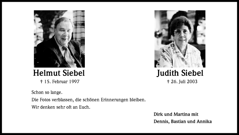  Traueranzeige für Judith und Helmut Siebel vom 27.07.2013 aus Kölner Stadt-Anzeiger / Kölnische Rundschau / Express