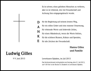Anzeige von Ludwig Gilles von Kölner Stadt-Anzeiger / Kölnische Rundschau / Express