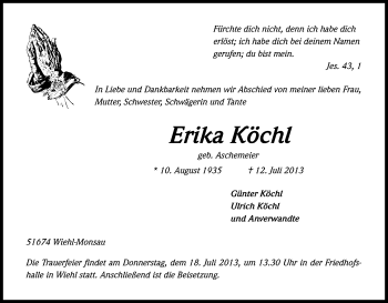 Anzeige von Erika Köchl von Kölner Stadt-Anzeiger / Kölnische Rundschau / Express