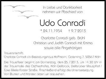 Anzeige von Udo Conradi von Kölner Stadt-Anzeiger / Kölnische Rundschau / Express