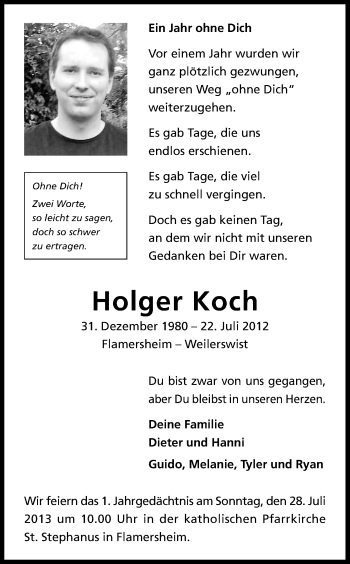 Anzeige von Holger Koch von Kölner Stadt-Anzeiger / Kölnische Rundschau / Express