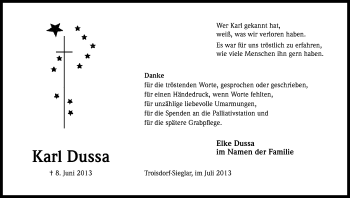 Anzeige von Karl Dussa von Kölner Stadt-Anzeiger / Kölnische Rundschau / Express