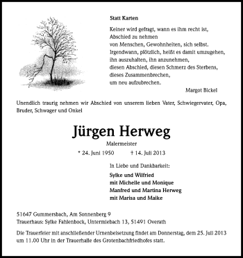 Anzeige von Jürgen Herweg von Kölner Stadt-Anzeiger / Kölnische Rundschau / Express