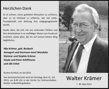 Anzeige von Walter Krämer von Kölner Stadt-Anzeiger / Kölnische Rundschau / Express