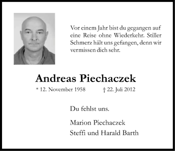 Anzeige von Andreas Piechaczek von Kölner Stadt-Anzeiger / Kölnische Rundschau / Express