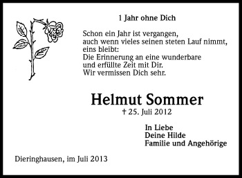 Anzeige von Helmut Sommer von Kölner Stadt-Anzeiger / Kölnische Rundschau / Express