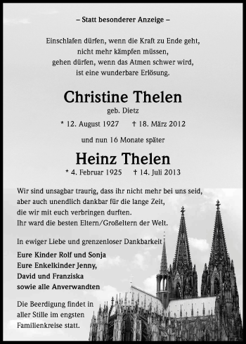 Anzeige von Christine Thelen von Kölner Stadt-Anzeiger / Kölnische Rundschau / Express