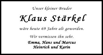 Anzeige von Klaus Stärkel von Kölner Stadt-Anzeiger / Kölnische Rundschau / Express