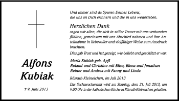 Anzeige von Alfons Kubiak von Kölner Stadt-Anzeiger / Kölnische Rundschau / Express