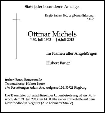 Anzeige von Ottmar Michels von Kölner Stadt-Anzeiger / Kölnische Rundschau / Express