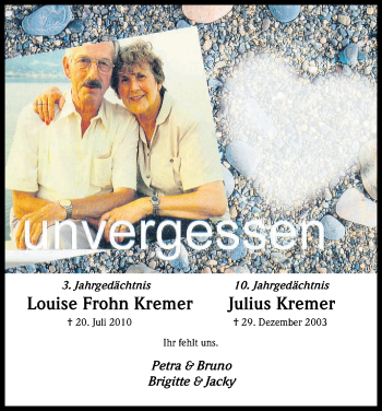 Anzeige von Louise Frohn Kremer von Kölner Stadt-Anzeiger / Kölnische Rundschau / Express