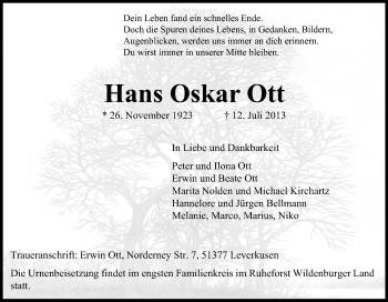 Anzeige von Hans Oskar Ott von Kölner Stadt-Anzeiger / Kölnische Rundschau / Express