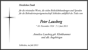 Anzeige von Peter Lausberg von Kölner Stadt-Anzeiger / Kölnische Rundschau / Express