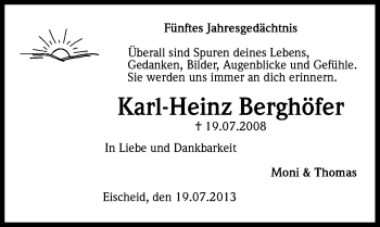 Anzeige von Karl-Heinz Berghöfer von Kölner Stadt-Anzeiger / Kölnische Rundschau / Express