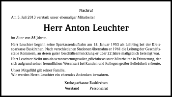 Anzeige von Anton Leuchter von Kölner Stadt-Anzeiger / Kölnische Rundschau / Express