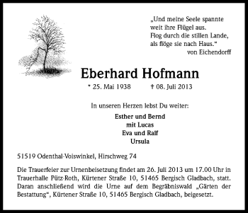 Anzeige von Eberhard Hofmann von Kölner Stadt-Anzeiger / Kölnische Rundschau / Express