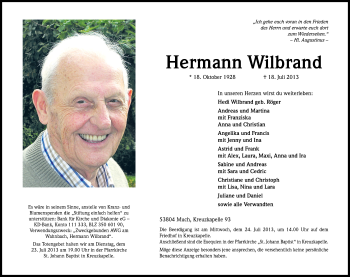 Anzeige von Hermann Wilbrand von Kölner Stadt-Anzeiger / Kölnische Rundschau / Express