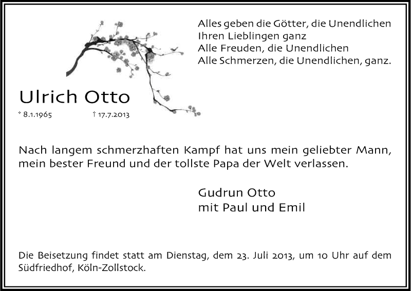  Traueranzeige für Ulrich Otto vom 20.07.2013 aus Kölner Stadt-Anzeiger / Kölnische Rundschau / Express