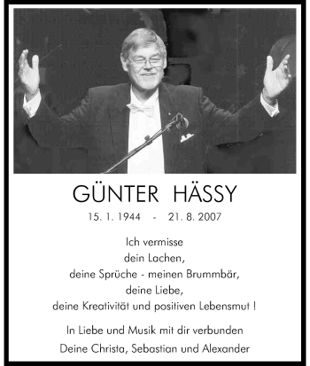 Anzeige von Günter Hässy von Kölner Stadt-Anzeiger / Kölnische Rundschau / Express