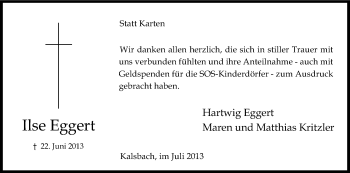 Anzeige von Ilse Eggert von Kölner Stadt-Anzeiger / Kölnische Rundschau / Express