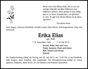 Anzeige von Erika Elias von Kölner Stadt-Anzeiger / Kölnische Rundschau / Express