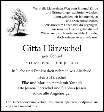 Anzeige von Gitta Härzschel von Kölner Stadt-Anzeiger / Kölnische Rundschau / Express