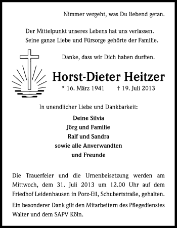 Anzeige von Horst-Dieter Heitzer von Kölner Stadt-Anzeiger / Kölnische Rundschau / Express
