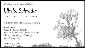 Anzeige von Ulrike Schröder von Kölner Stadt-Anzeiger / Kölnische Rundschau / Express