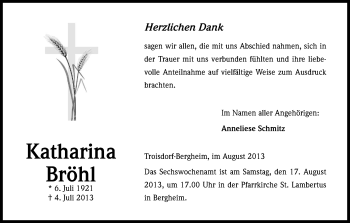 Anzeige von Katharina Bröhl von Kölner Stadt-Anzeiger / Kölnische Rundschau / Express