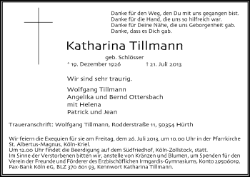 Anzeige von Katharina Tillmann von Kölner Stadt-Anzeiger / Kölnische Rundschau / Express