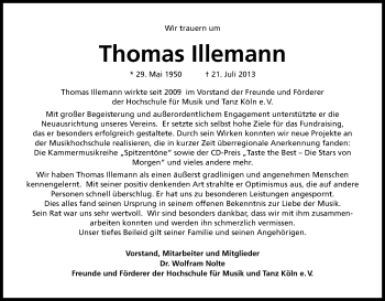 Anzeige von Thomas Illemann von Kölner Stadt-Anzeiger / Kölnische Rundschau / Express