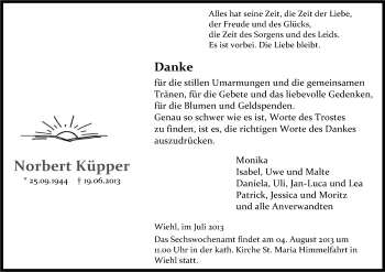Anzeige von Norbert Küpper von Kölner Stadt-Anzeiger / Kölnische Rundschau / Express