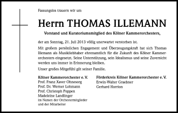 Anzeige von Thomas Illemann von Kölner Stadt-Anzeiger / Kölnische Rundschau / Express