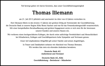 Anzeige von Thomas Illemann von Kölner Stadt-Anzeiger / Kölnische Rundschau / Express