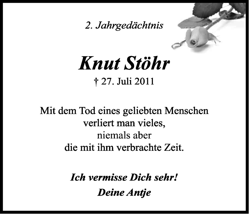  Traueranzeige für Knut Stöhr vom 27.07.2013 aus Kölner Stadt-Anzeiger / Kölnische Rundschau / Express