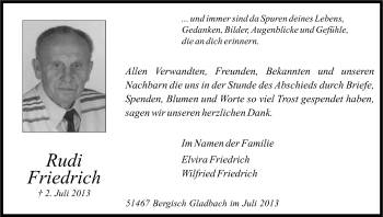Anzeige von Rudi Friedrich von Kölner Stadt-Anzeiger / Kölnische Rundschau / Express