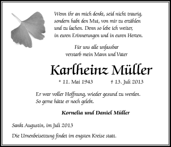Anzeige von Karlheinz Müller von Kölner Stadt-Anzeiger / Kölnische Rundschau / Express