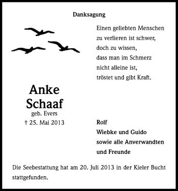 Anzeige von Anke Schaaf von Kölner Stadt-Anzeiger / Kölnische Rundschau / Express